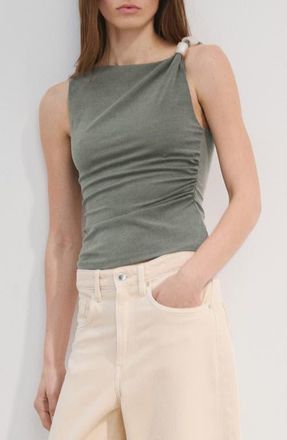 Mango Bead Strap Detail Ruched Top in Green at Nordstrom, Size X-Small