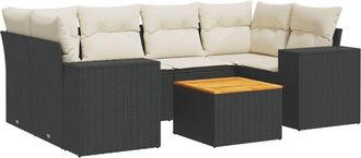 vidaXL Set De Comedor De Jard&iacute;n 7 Pzas Y Cojines Rat&aacute;n Sint&eacute;tico Negro Vidaxl