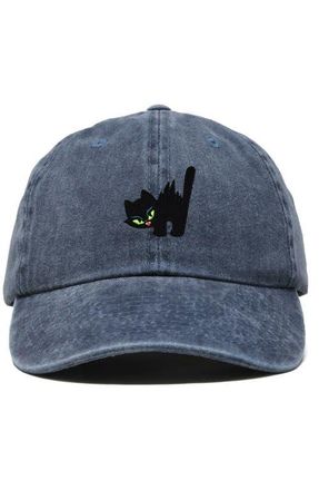 Dalix Blink Black Cat Dad Cap in Washed Navy Blue at Nordstrom