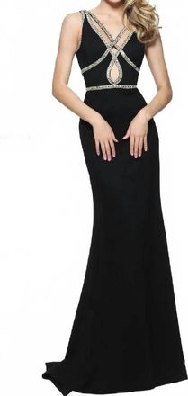 Sherri Hill Beaded Cutout Evening Gown In Black