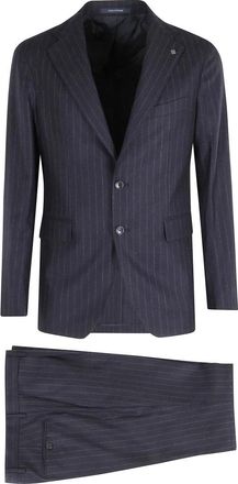 Tagliatore Abito Lana Gessato - Heren - Business pakken - Blauw - S - Wol - Kostuums