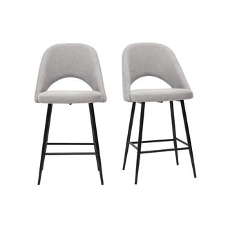 Miliboo Miliboo - Set De 2 Taburetes De Cocina Efecto Aterciopelado Texturizado Gris 65 Cm Cosette