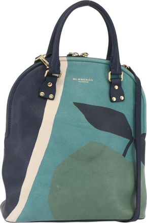 Burberry Bloomsbury Satchel Printed Leather Navy Leather Handbag (Pre-Owned)