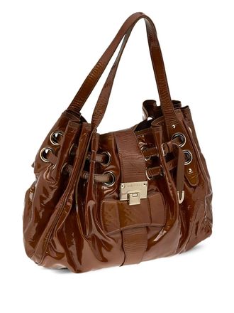 Jimmy Choo London Riki leather shoulder bag - women - Patent Leather - One Size - Brown