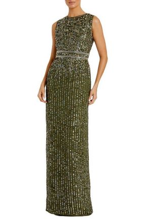 Mac Duggal Sequined High Neck Sleeveless Column Gown in Olive at Nordstrom, Size 10