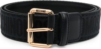 Moschino monogram leather belt - men - Polyester/Cotton/Calf Leather - 48 - Black