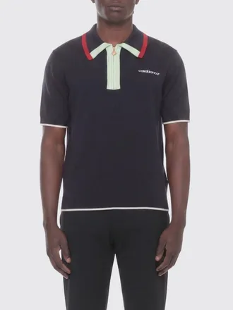 Casablanca Polo slim fit in maglia di lana con chiusura a zip e profili a contrasto