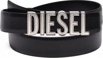 Diesel Bold Black Leather Belt With Striking Metallic Buckle