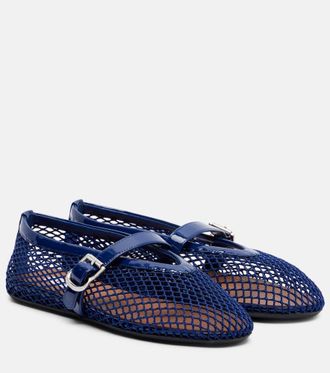 Alaia Leather-trimmed fishnet ballet flats