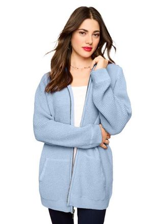 Roaman's Plus Size Waffle Knit Zip-Front Relaxed Hoodie in Pale Blue at Nordstrom, Size Medium