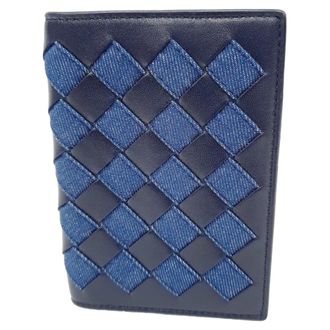Bottega Veneta Pre-owned Womens Intrecciato Small Bi-Fold Wallet in Navy Blue Denim and Leather - Multicolour - One Size