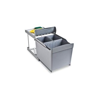 Emuca Contenedor De Reciclaje Para Fijaci&oacute;n Inferior Y Extracci&oacute;n Autom&aacute;tica En Mueble De Cocina 1x16litros 2x7.5litros, Pl&aacute;stico Gris - Emuca