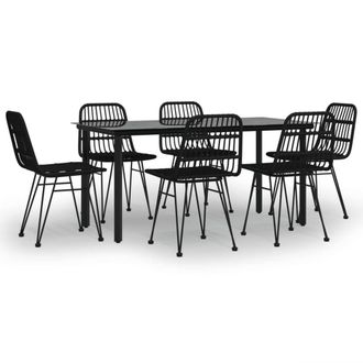 Berkfield Home 7 Piece Garden Dining Set Black Poly Rattan