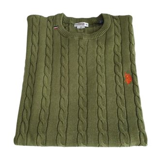 U.S.Polo Association U.S. Polo Assn., Round-neck Knitwear, male, Green, Size: 2XL Girocollo Treccia