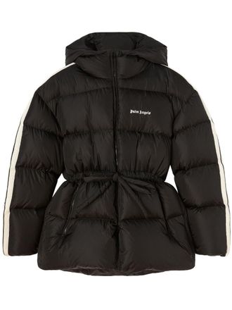 Palm Angels logo-print belted down jacket - women - Feather/Polyamide/Down/Polyester - S - Black