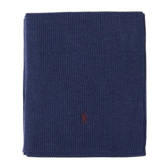 Polo Ralph Lauren Winter Scarves, male, Blue, Size: ONE SIZE Blue Wool Scarf with Embroidered Logo