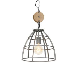 QAZQA Industrial L&aacute;mpara Colgante Inteligente Gris Oscuro Con Madera 34 Cm Con Wifi G95 - Arthur /acero Redonda Adecuado Para Led Max. 1 X 4.9 Watt - Qazqa
