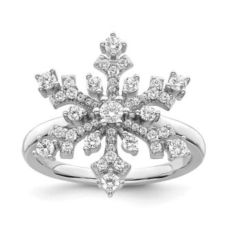 Diamond2Deal Sterling Silver Rhodium-plated Cubic Zirconia Snowflake Ring