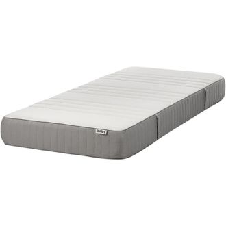 Beliani Colch&oacute;n De Espuma Visco Gel Medio Con Funda Extra&iacute;ble De Poli&eacute;ster Con Cremallera Blanco Y Gris 90 X 200 Cm Happiness