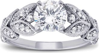 Pompeii3 1ct Diamond Engagement Ring Petal Vine Leaf 14k White Gold Enhanced