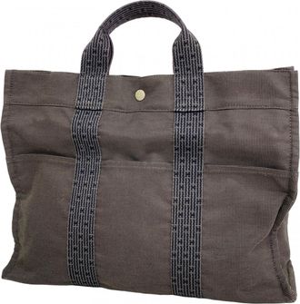 Herm&egrave;s Gray Canvas Tote Bag (Pre-Owned)
