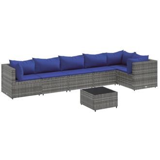 vidaXL Set De Muebles De Jard&iacute;n 7 Pzas Y Cojines Rat&aacute;n Sint&eacute;tico Gris Vidaxl
