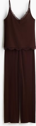 H&M Gerippter Schlafanzug mit Spitzenborte - Brown