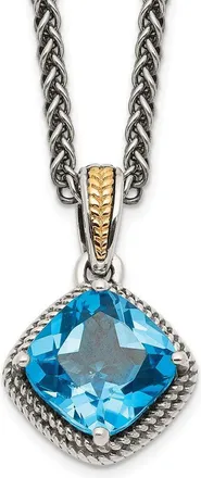 Diamond2Deal Sterling Silver with 14K Accent Cushion Blue Topaz Pendant Necklace