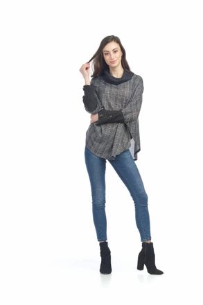 Papillon Soft Plaid Cowl Neck Poncho In Grey