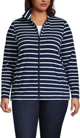 Lands End Anyweather Fleece Full Zip Jacket in Deep Sea Navy/ivory Stripe at Nordstrom, Size 2X