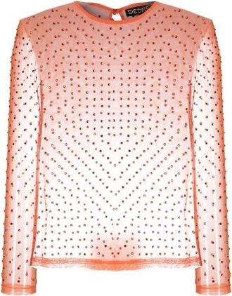 Siedres Kristalversierde doorschijnende blouse - Dames - Longsleeves - Oranje - XS - Tops