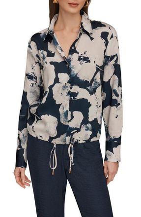 DKNY Drawstring Hem Long Sleeve Shirt in Nightfall Multi at Nordstrom, Size X-Small