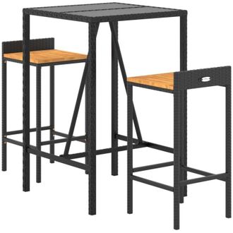 vidaXL Mesa Bar Y Taburetes Jard&iacute;n 3 Pzas Madera Acacia Rat&aacute;n Pe Negro Vidaxl