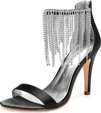 Generic Bridal Heels Women Open Toe Stiletto High Heels Wedding Shoes Satin Prom Party Dress Heel Sandals 10.5Cm,Black,5 UK