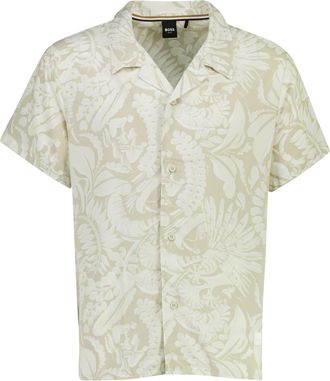 HUGO BOSS Overhemd BOSS Black beige Beach lijn bladeren print wijde fit