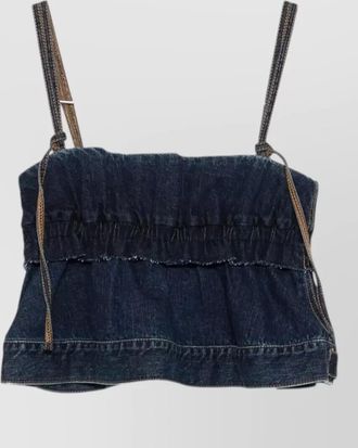 sacai denim pullover top adjustable straps ruffles