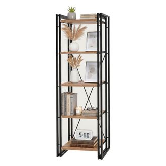 Dmora Dmora - Estante Para Libros Sol, Estante De Oficina, Porta Libros M&oacute;vil, Biblioteca, 60x35h180 Cm, Roble Y Negro, Con Embalaje Reforzado