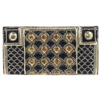 Balmain Balmain Versierde Flap Clutch Bag in Zwart en Gouden Zijde