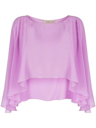 Blanca Vita transparent ruffled cropped top - Pink