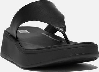 FitFlop Womens Fitflop F-Mode Toe Post Leather Womens All Black Sandals - Size: 5