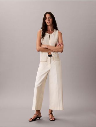 Calvin Klein Womens Wide Leg Cropped Chino Pant - Neutral - 14