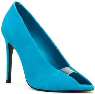 Steve Madden Santino Peep Toe Pump in Blue Suede at Nordstrom, Size 8.5