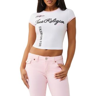 True Religion Sporty Contrast Crop Stretch Cotton Graphic T-Shirt in Optic White at Nordstrom, Size Xx-Large