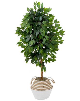 Nearly Natural 4.5Ft Artificial Ficus Tree With Double Trunk In Handmade Basket Diy Kit