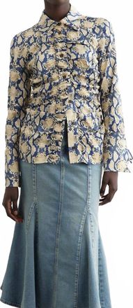 Ganni Crinkled Satin Fitted Shirt In Safari