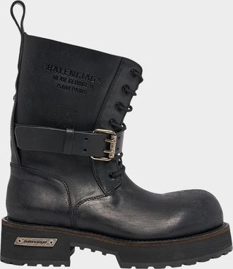 Balenciaga Men & apos;s Venom Leather Lace-Up Booties