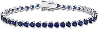 Mimi & Max 11.40 CT TGW Heart Shape Created Blue Sapphire Tennis Bracelet in Sterling Silver
