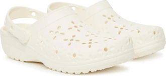 Crocs Mens Crocs Classic Floral Cut-Out 210927-0WV Clogs Chalk Casual Shoes JAX624