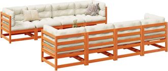vidaXL Set De Sof&aacute;s Jard&iacute;n 9 Pzas Con Cojines Madera Pino Marr&oacute;n Cera Vidaxl
