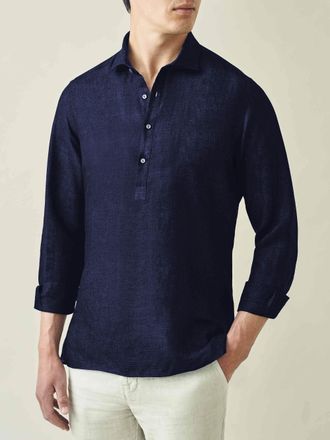 Luca Faloni Midnight Blue Linen Ravello Shirt